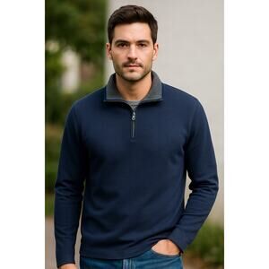 NWOT Robert Graham Lightweight Navy 1/4 Zip Sweatshirt L